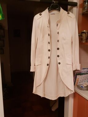 Women's Cream Military-Style Trench Coat